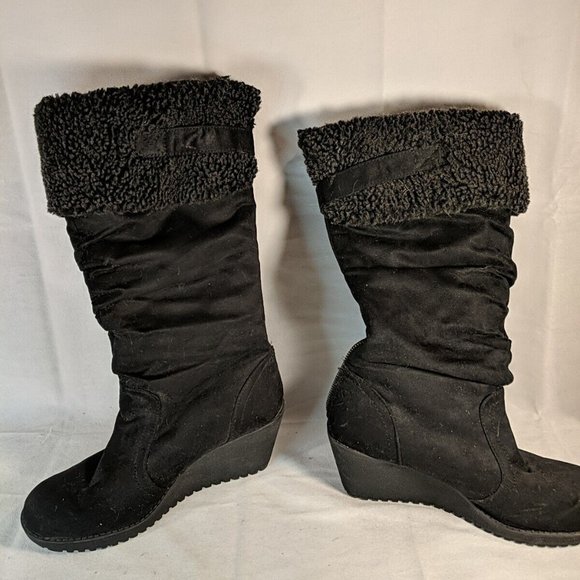 Aldo Faux Suede Black Winter Boots Heel Platform Wedge Grip Tread Women's 9.5 40 - Picture 5 of 11